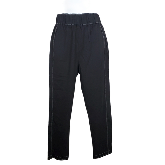 Dee Elly Black 100% Cotton Slim Leg Pull-on Pants - Picture 1 of 12